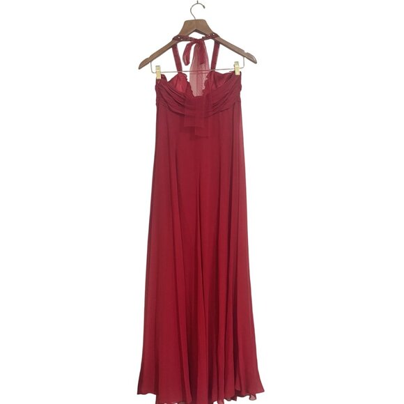 Vintage Féraud Womens Red 100% Silk Beaded Sleeveless Halter Long Dress Size 6 - Picture 2 of 10